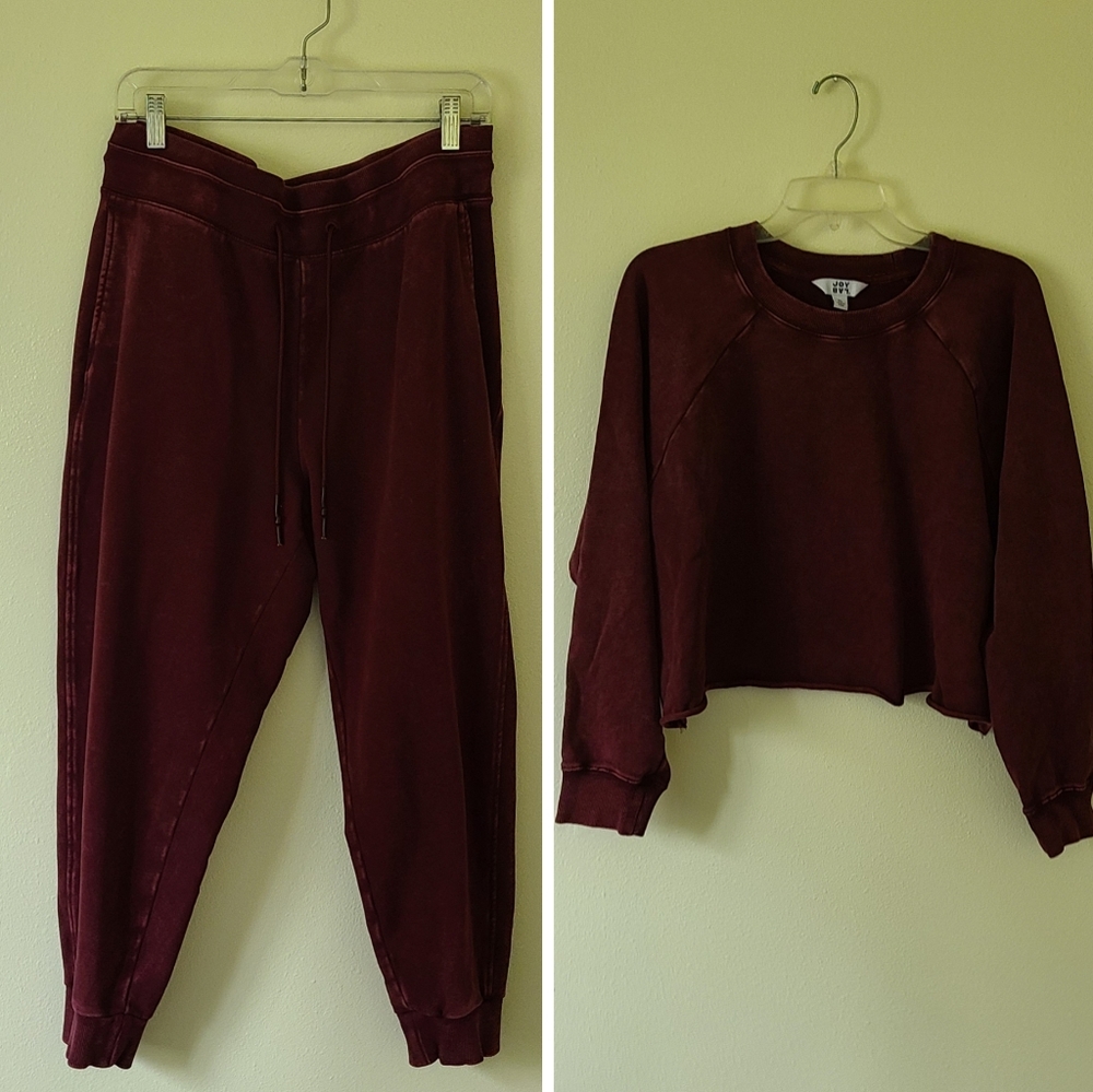 JOYLAB Burgundy Cropped Sweatshirt / Joggers Set